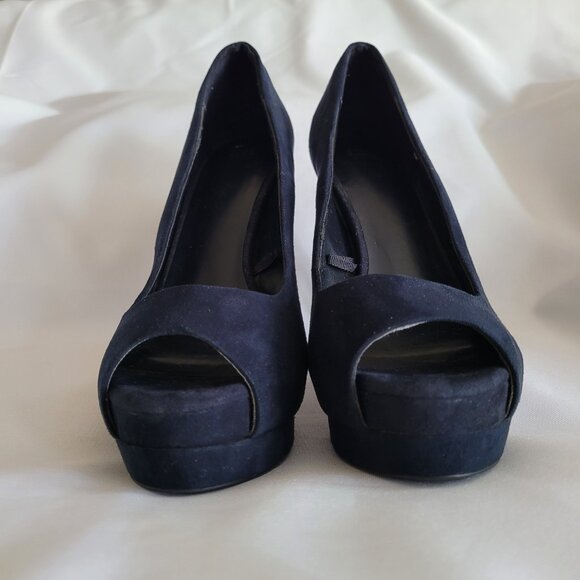 Zara Suede Platform Ultra High Heel Stilleto Pumps SZ 38 (7.5) Navy Blue - Picture 3 of 15